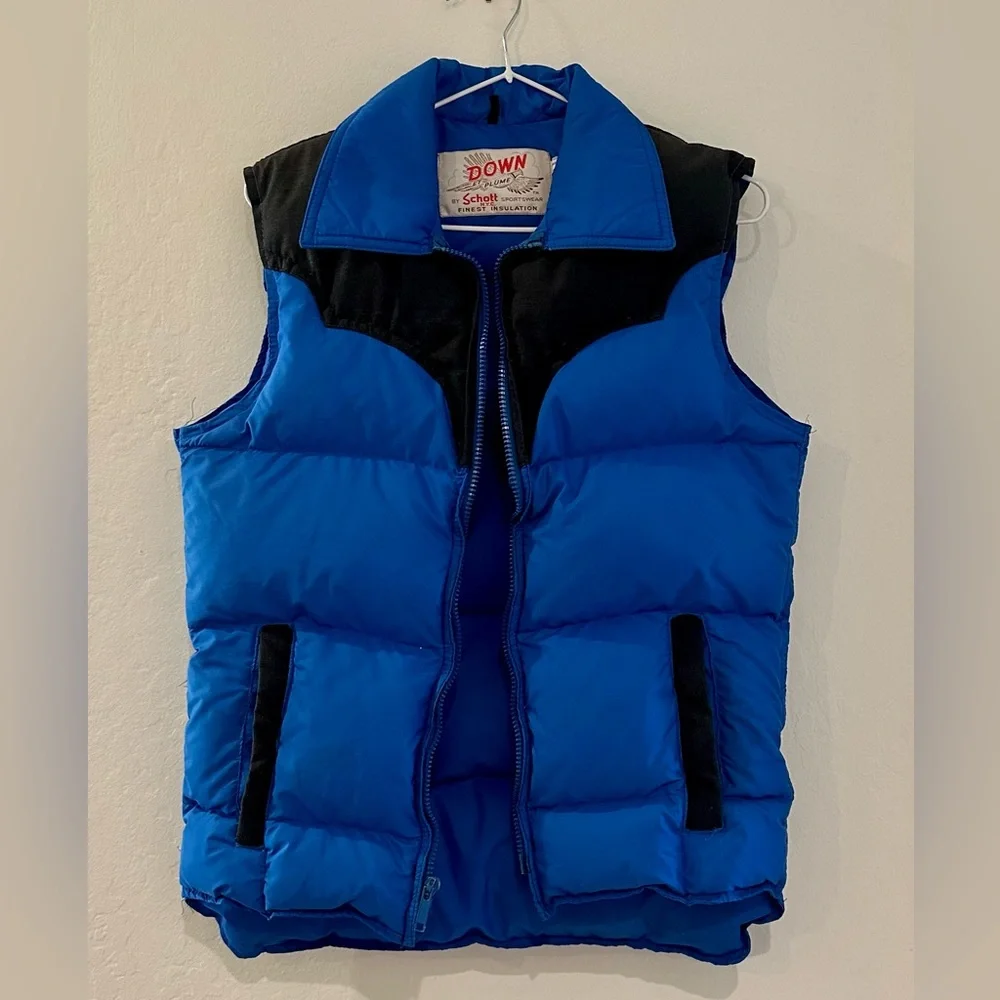 VINTAGE Schott NYC 1970s Sportswear Down Et Plume Puffer Vest - Picture 1 of 8